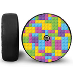 Colorful Building Blocks Pattern Print Tire Cover With Camera Hole