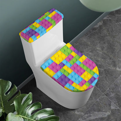 Colorful Building Blocks Pattern Print Toilet Lid And Tank Cover Set