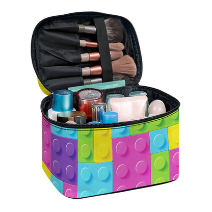 Colorful Building Blocks Pattern Print Travel Makeup Bag