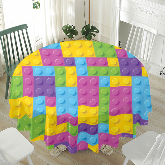 Colorful Building Blocks Pattern Print Waterproof Round Tablecloth