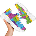 Colorful Building Blocks Pattern Print White Chunky Shoes