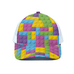 Colorful Building Blocks Pattern Print White Mesh Trucker Cap
