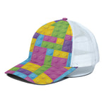 Colorful Building Blocks Pattern Print White Mesh Trucker Cap