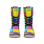 Colorful Building Blocks Pattern Print Winter Boots