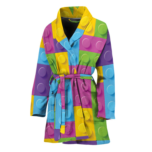 Colorful Building Blocks Pattern Print Women's Bathrobe