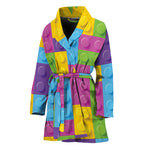 Colorful Building Blocks Pattern Print Women's Bathrobe