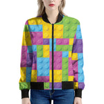 Colorful Building Blocks Pattern Print Women's Bomber Jacket
