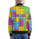 Colorful Building Blocks Pattern Print Women's Bomber Jacket