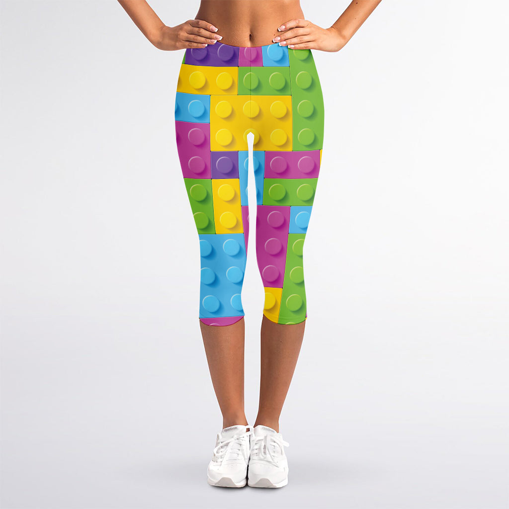 Colorful Building Blocks Pattern Print Women's Capri Leggings