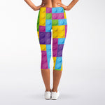 Colorful Building Blocks Pattern Print Women's Capri Leggings