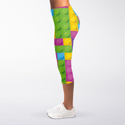 Colorful Building Blocks Pattern Print Women's Capri Leggings