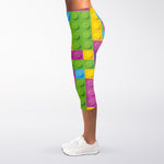 Colorful Building Blocks Pattern Print Women's Capri Leggings