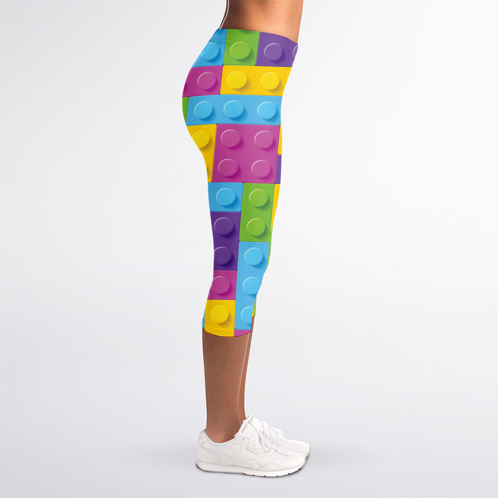 Colorful Building Blocks Pattern Print Women's Capri Leggings