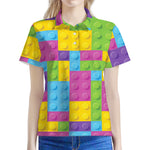 Colorful Building Blocks Pattern Print Women's Polo Shirt