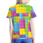 Colorful Building Blocks Pattern Print Women's Polo Shirt