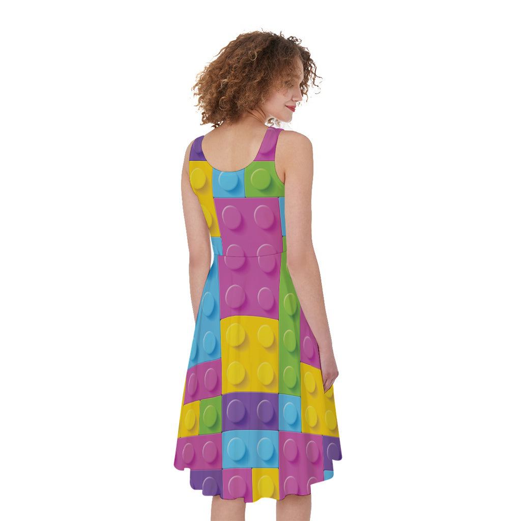 Colorful Building Blocks Pattern Print Women's Sleeveless Dress