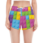 Colorful Building Blocks Pattern Print Women's Split Running Shorts
