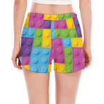 Colorful Building Blocks Pattern Print Women's Split Running Shorts