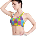 Colorful Building Blocks Pattern Print Women's Sports Bra