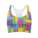 Colorful Building Blocks Pattern Print Women's Sports Bra