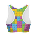 Colorful Building Blocks Pattern Print Women's Sports Bra