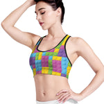 Colorful Building Blocks Pattern Print Women's Sports Bra