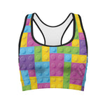 Colorful Building Blocks Pattern Print Women's Sports Bra