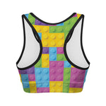Colorful Building Blocks Pattern Print Women's Sports Bra