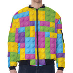 Colorful Building Blocks Pattern Print Zip Sleeve Bomber Jacket
