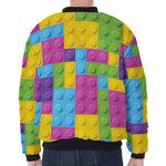 Colorful Building Blocks Pattern Print Zip Sleeve Bomber Jacket