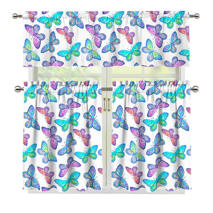 Colorful Butterfly Pattern Print 3 Piece Kitchen Curtains