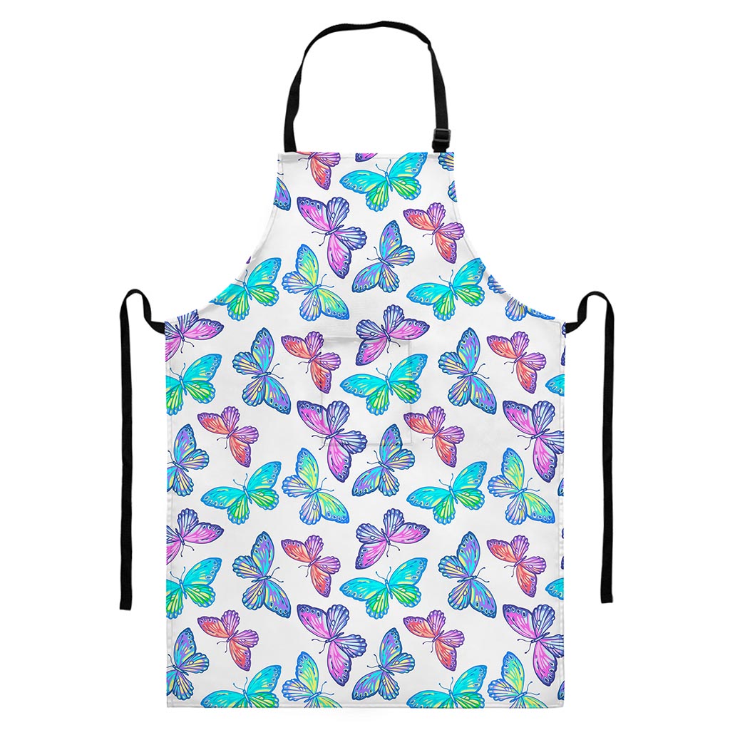 Colorful Butterfly Pattern Print Bib Apron With Pocket