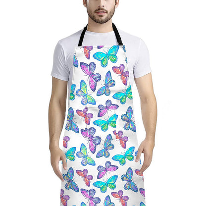 Colorful Butterfly Pattern Print Bib Apron With Pocket