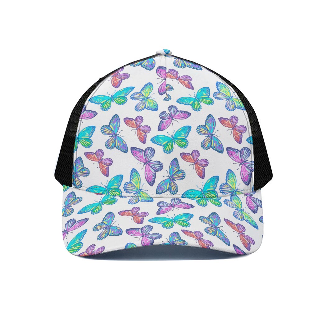 Colorful Butterfly Pattern Print Black Mesh Trucker Cap