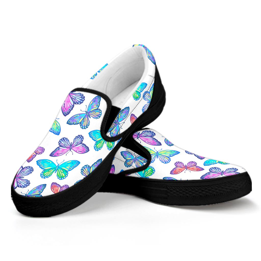 Colorful Butterfly Pattern Print Black Slip On Sneakers