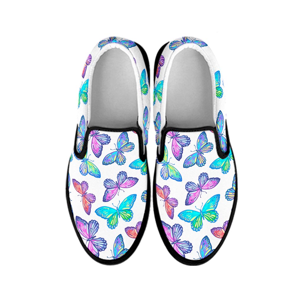 Colorful Butterfly Pattern Print Black Slip On Sneakers