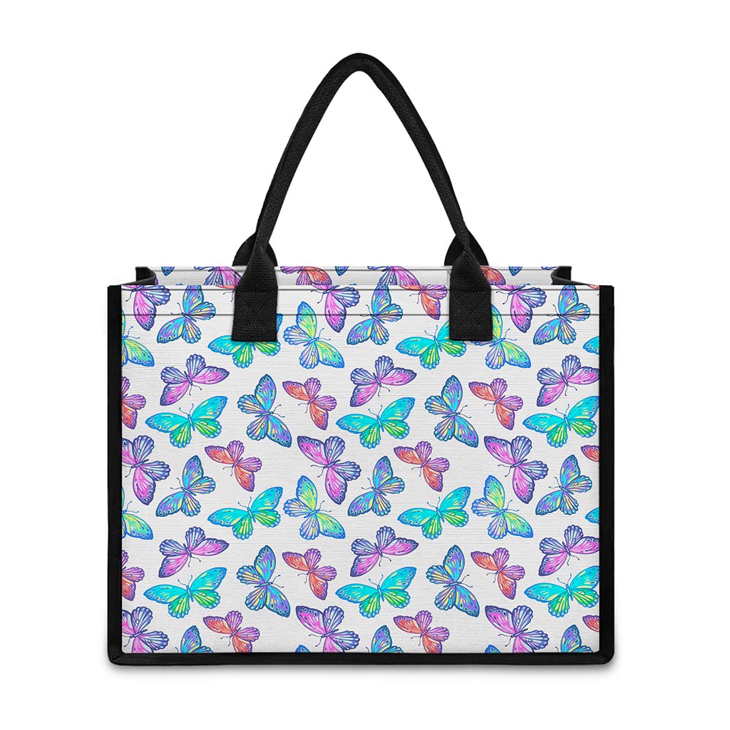 Colorful Butterfly Pattern Print Canvas Tote Bag