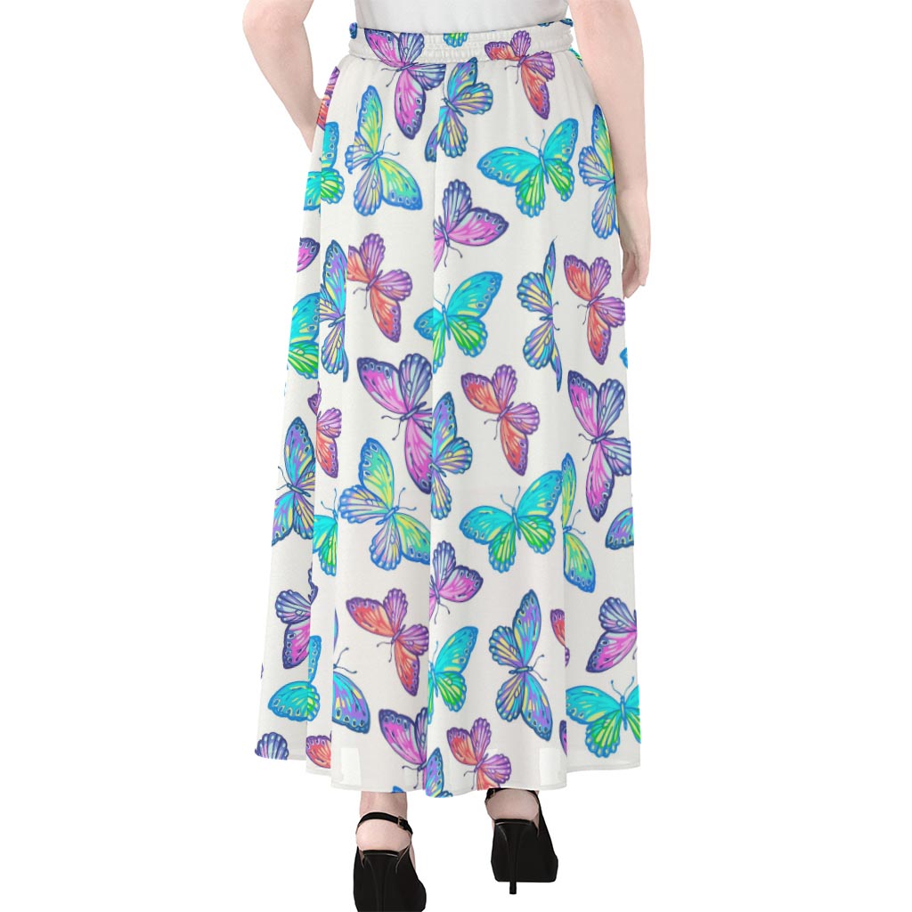 Colorful Butterfly Pattern Print Chiffon Maxi Skirt