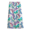 Colorful Butterfly Pattern Print Cotton Front Slit Maxi Skirt