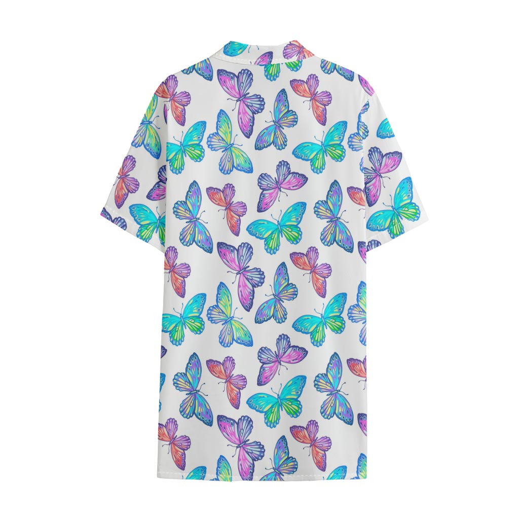 Colorful Butterfly Pattern Print Cotton Hawaiian Shirt
