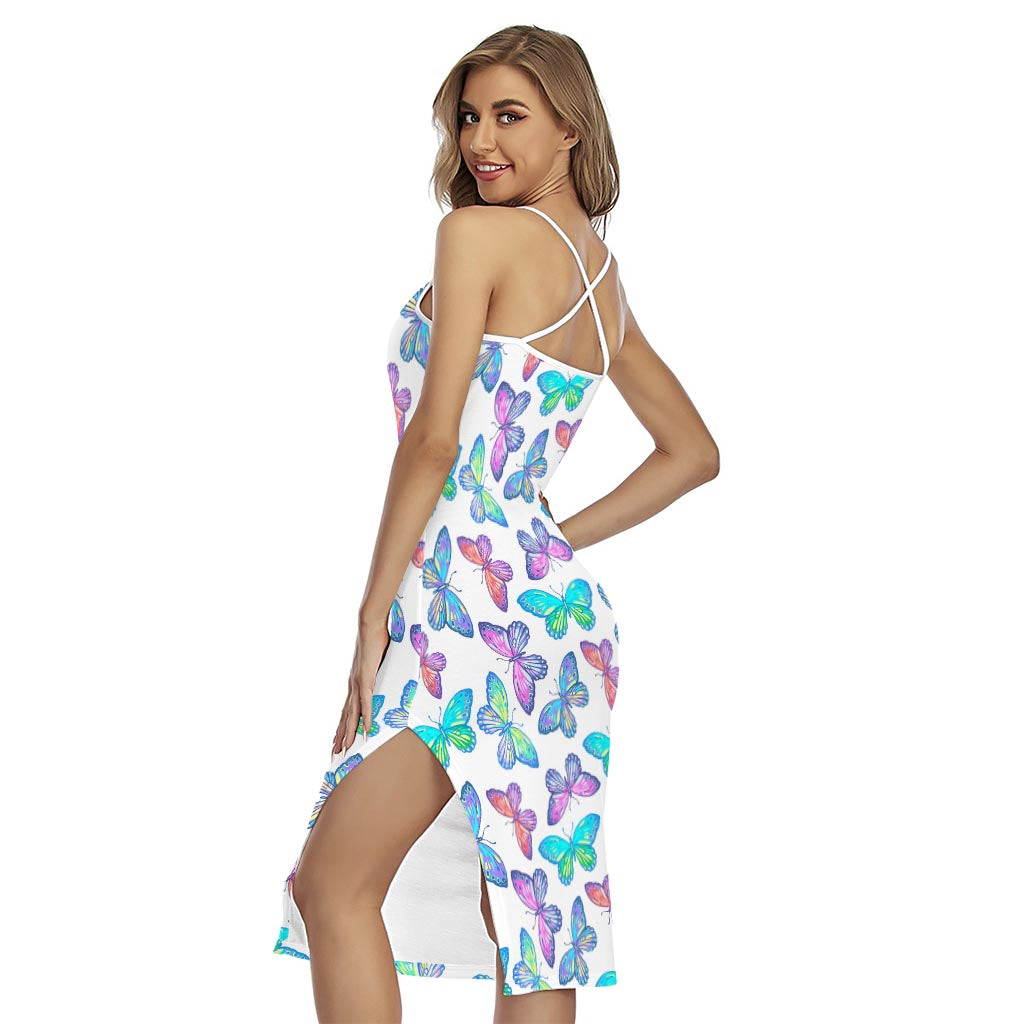 Colorful Butterfly Pattern Print Cross Back Cami Dress