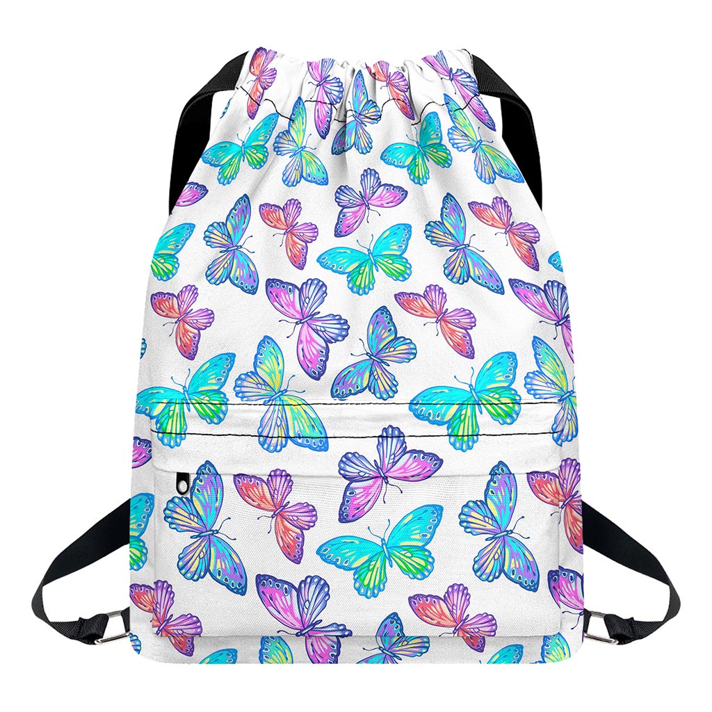 Colorful Butterfly Pattern Print Drawstring Backpack