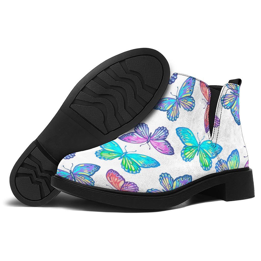 Colorful Butterfly Pattern Print Flat Ankle Boots