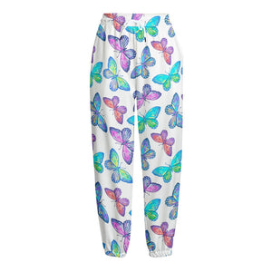 Colorful Butterfly Pattern Print Fleece Lined Knit Pants