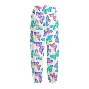 Colorful Butterfly Pattern Print Fleece Lined Knit Pants