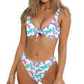 Colorful Butterfly Pattern Print Front Bow Tie Bikini