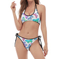 Colorful Butterfly Pattern Print Halter Scoop Tie Side Bikini
