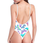 Colorful Butterfly Pattern Print High Cut One Piece Swimsuit