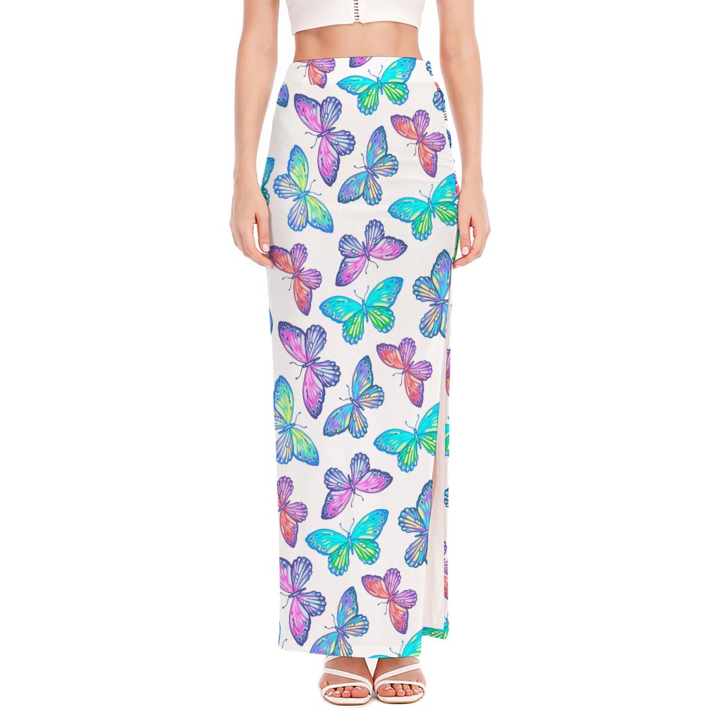 Colorful Butterfly Pattern Print High Slit Maxi Skirt