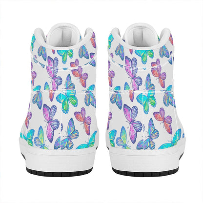 Colorful Butterfly Pattern Print High Top Leather Sneakers